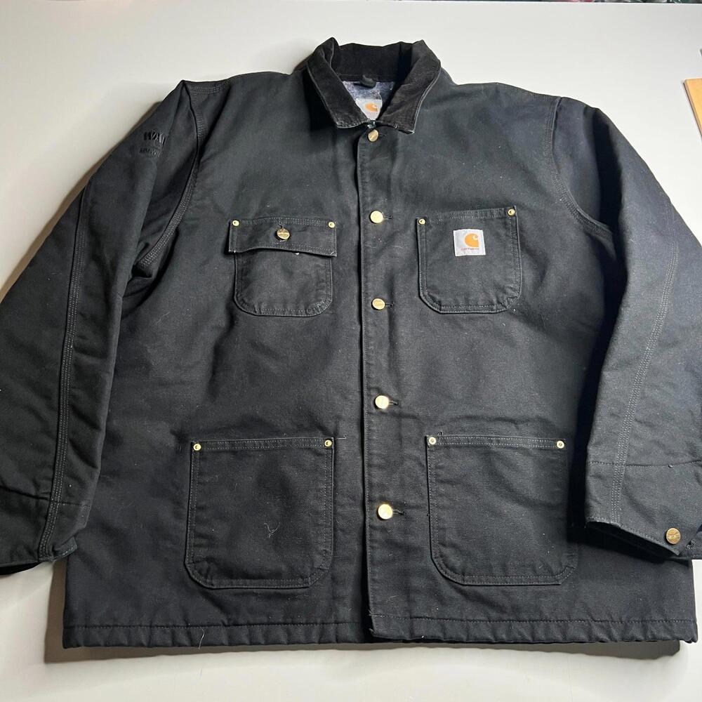 Carhartt Detroit Jacket Black Blanket Lined Workwear Coat XL Made in Mexico Vtg!
